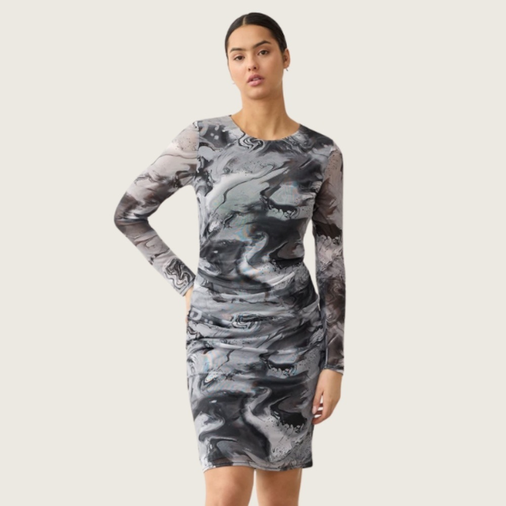 REITMANS Grey and brown marbled fitted mesh‎ dress